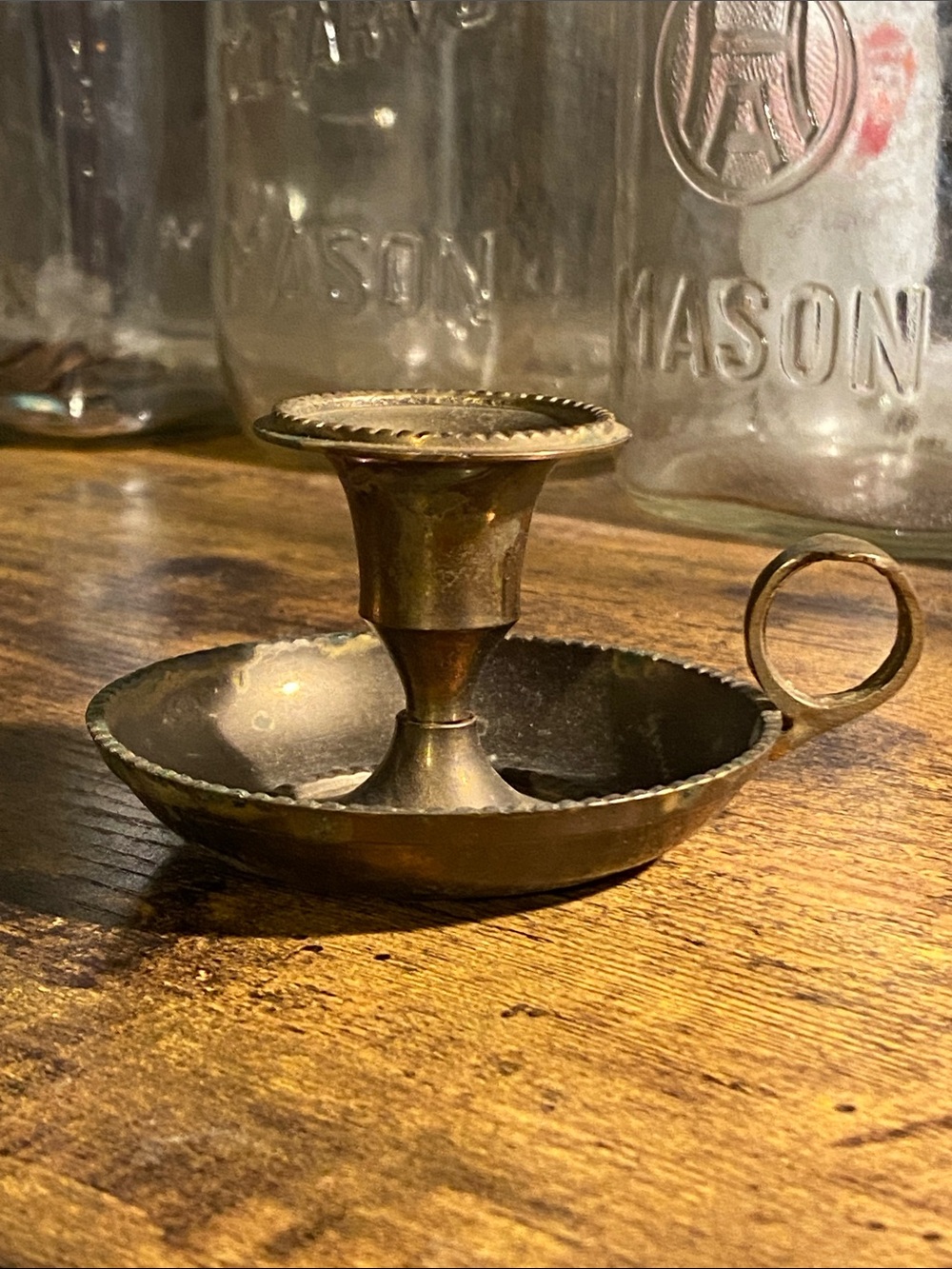 Mason Brass Tone Chamberstick Candle Holder